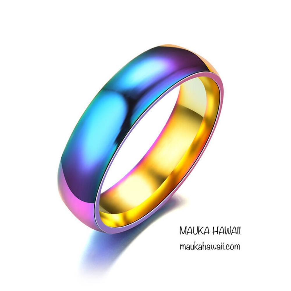Rainbow Iridescent 316L Stainless Silver Band Ring 6mm Couples Rings New!